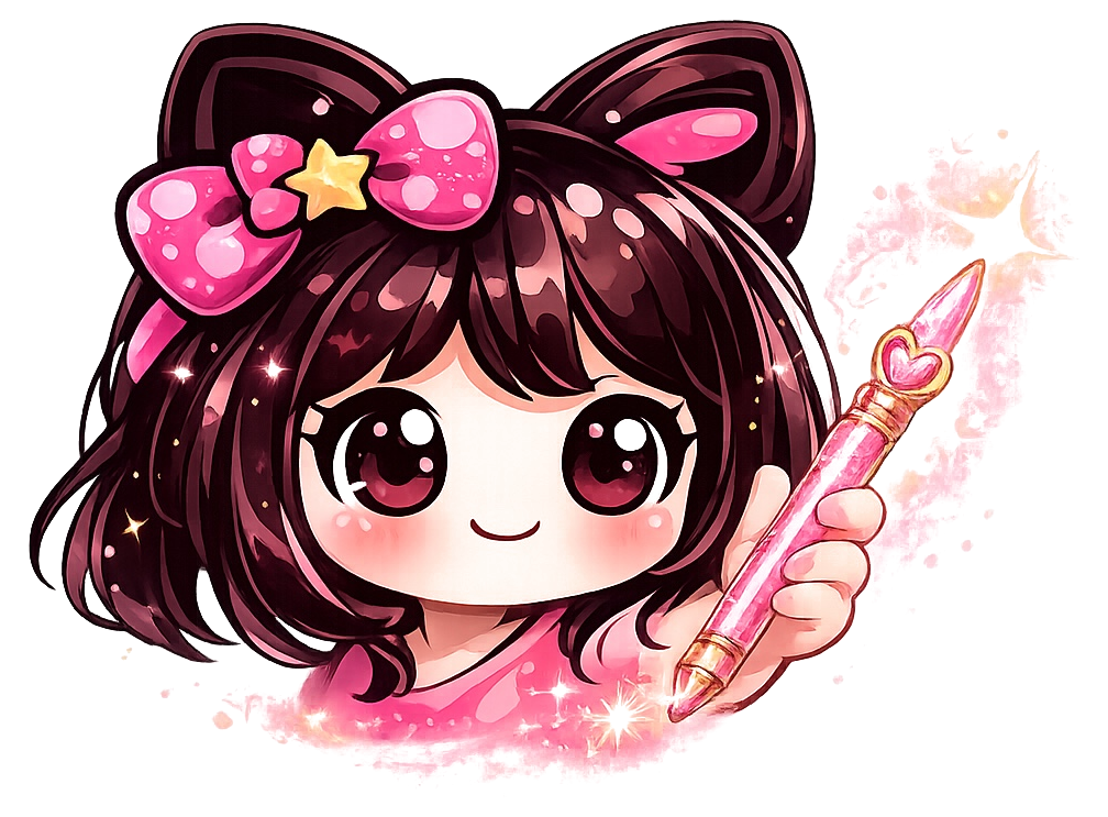 CutiePie helper holding a pink pen